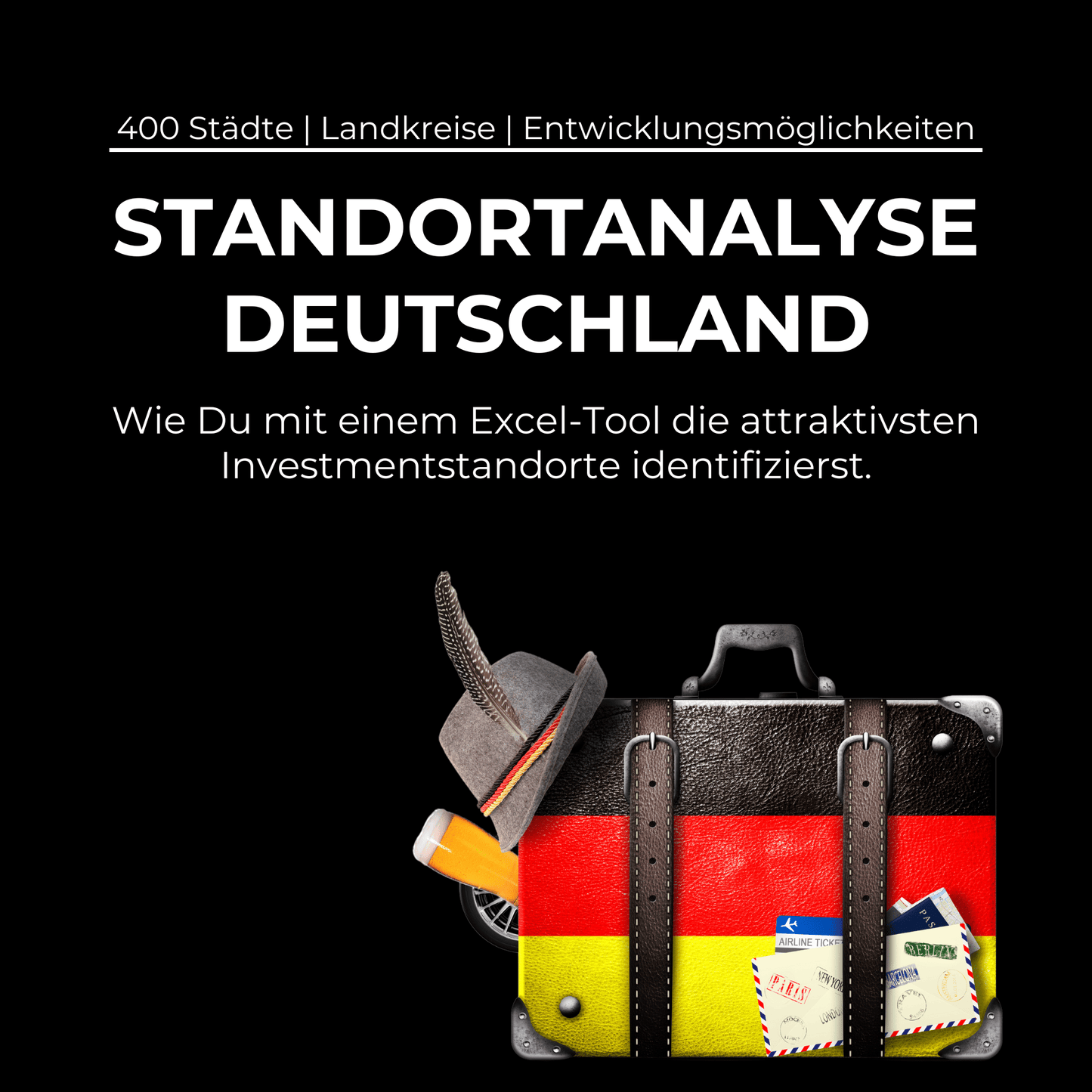 Hauptproduktbild (Titelbild):
„Excel-Tool für Standortanalyse in Deutschland – Optimierung von Immobilieninvestitionen mit Daten zu Mietpreisen, Trends und Wirtschaftsdaten.