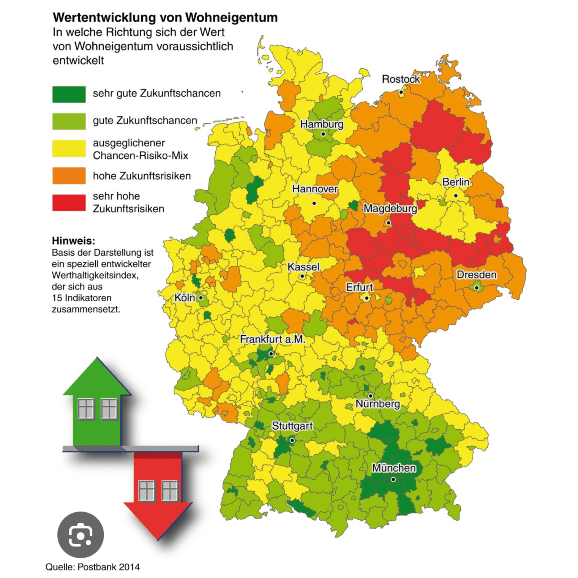 Übersichtliche Excel-Tabelle zur Standortanalyse mit Daten zu Bevölkerungsentwicklung, Mietspiegel und Wirtschaftskraft.